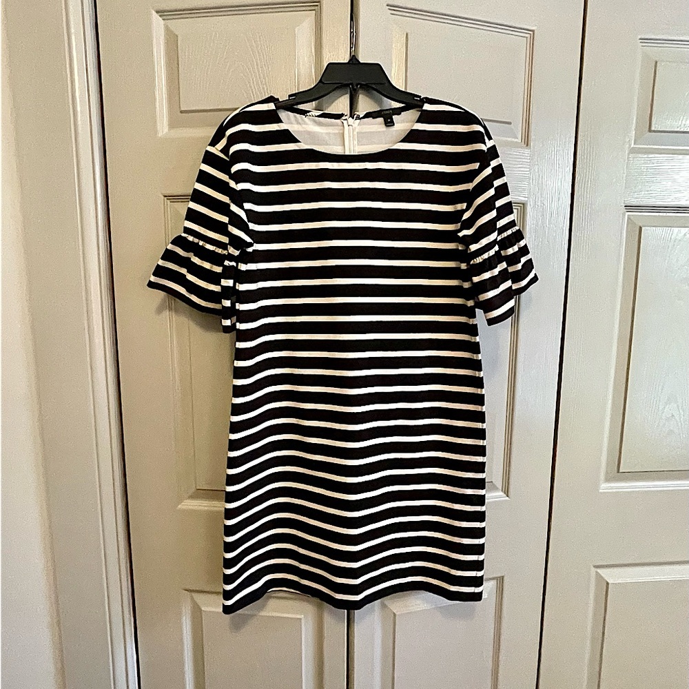 J. Crew Black and Cream Stripe Short Sleeve Dress